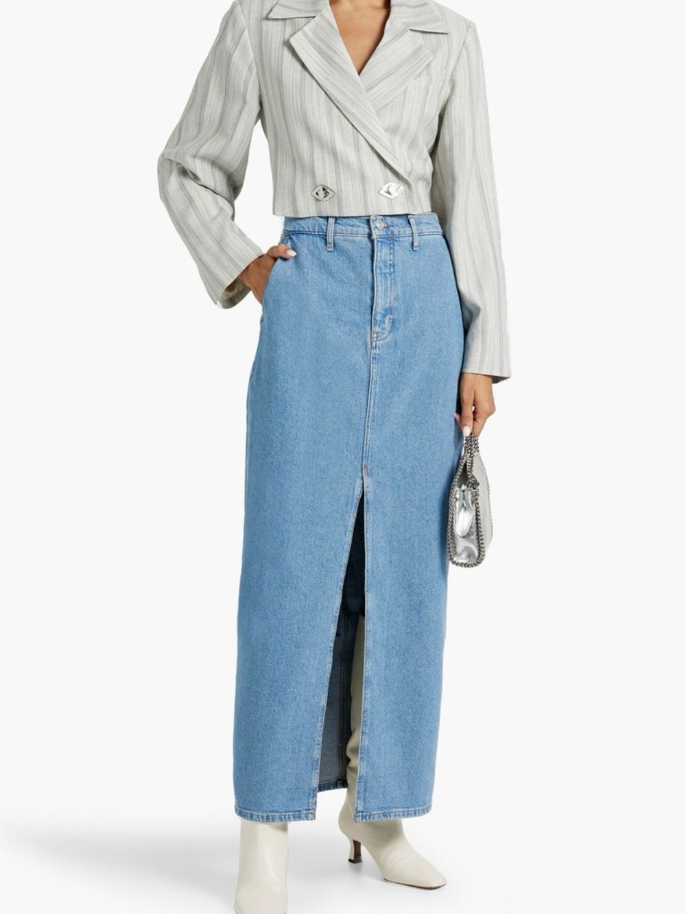 $295 10 Crosby Derek Lam Light Blue Denim long Maxi Skirt Center Slit size 26